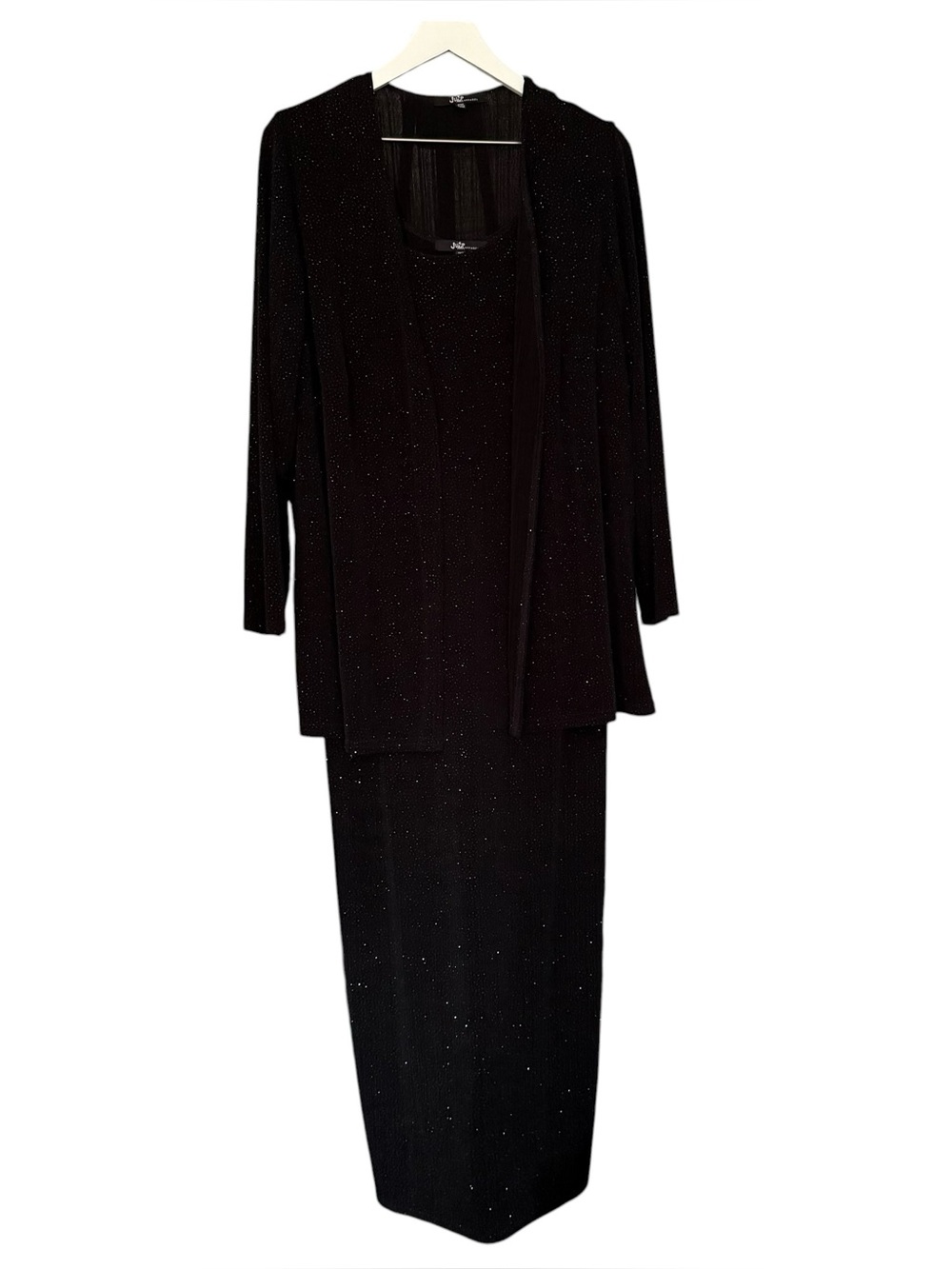 Jump Apparel Black Glitter Ribbed Maxi Dress & Cardigan Set 16W Vtg 90s Cocktail